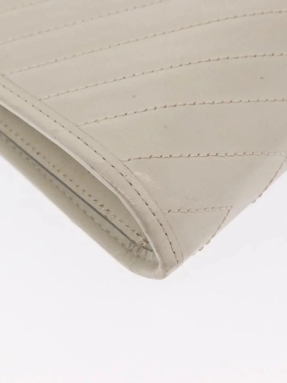 SAINT LAURENT Clutch Bag Leather White Gold Auth - Picture 9 of 14